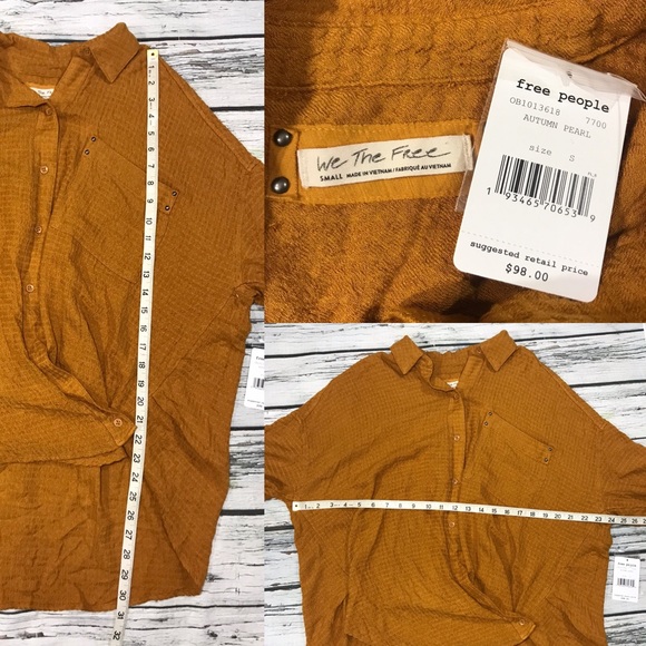 NEW Free People Tunic Blouson Wrap Oversized Button Up Top Gold Long Sleeve Sz S - Picture 16 of 16